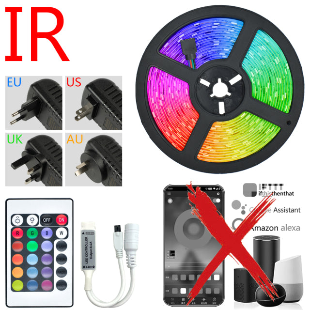 LED Strip Lights RGB 5050 Bluetooth WIFI Control Fita 16.4-65.6 Feet For TV Computer Bedroom Holiday Party Supports Alexa Google