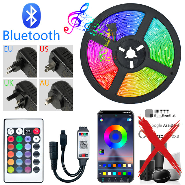 LED Strip Lights RGB 5050 Bluetooth WIFI Control Fita 16.4-65.6 Feet For TV Computer Bedroom Holiday Party Supports Alexa Google