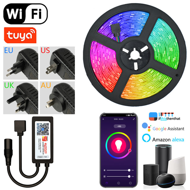 LED Strip Lights RGB 5050 Bluetooth WIFI Control Fita 16.4-65.6 Feet For TV Computer Bedroom Holiday Party Supports Alexa Google