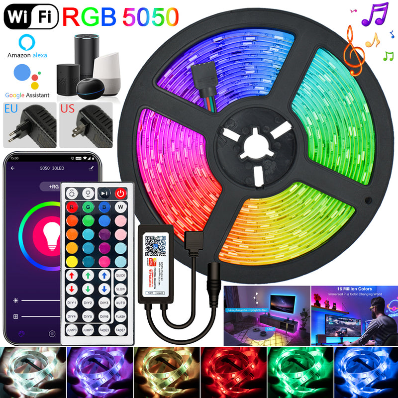 LED Strip Lights RGB 5050 Bluetooth WIFI Control Fita 16.4-65.6 Feet For TV Computer Bedroom Holiday Party Supports Alexa Google