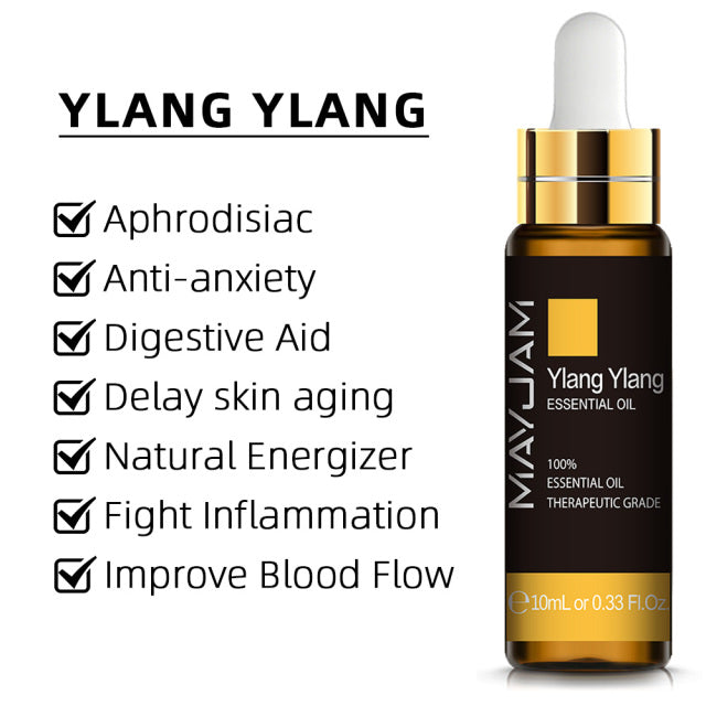 10ml Pure Plant Essential Oil For Humidifier Diffusers Mint Lavender Tea Tree Rose Vanilla Sandalwood Jasmine Pure Nature Oil